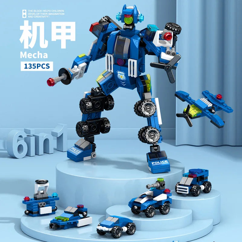 6-in-1 Bausteinset – Zug, Roboter, Hubschrauber & mehr – Lego-kompatibel