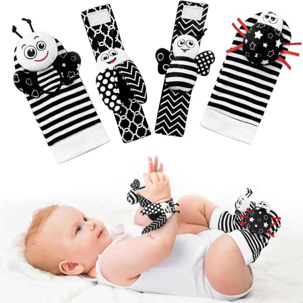 Baby Handgelenk- & Knöchelrasseln – Tier-Set für 0–24 Monate