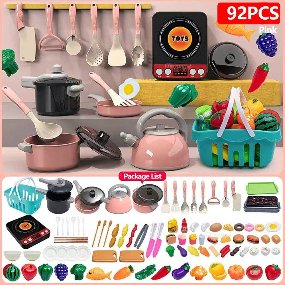 Kinder-Küchen-Spielset – 59/69/92 Teile mit Topf, Pfanne & Lebensmitteln