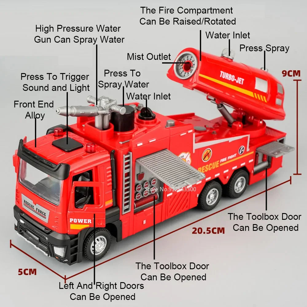 Feuerwehrauto Modell 1:32 – Mit Licht, Sound, Wasserspritzer & Rückzugmotor