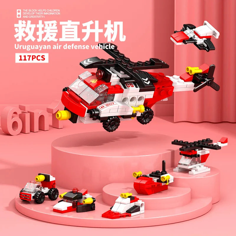 6-in-1 Bausteinset – Zug, Roboter, Hubschrauber & mehr – Lego-kompatibel