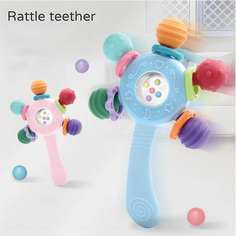 Baby Silikon-Beißring & Rasselspielzeug | Sensorisches Lernspielzeug | 0–36 Monate