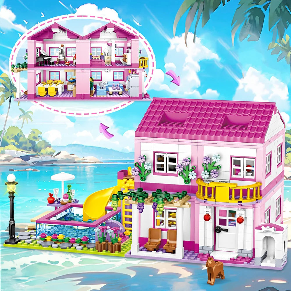 Stadthaus Bausteinset – Lego-kompatibel, Sommerferien-Villa für Kinder ab 6 Jahren