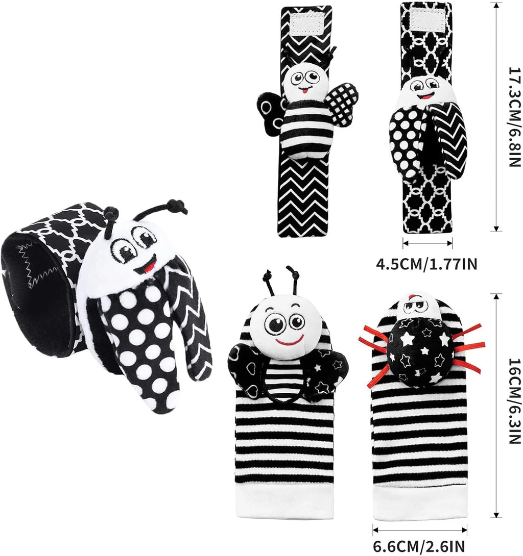 Baby Handgelenk- & Knöchelrasseln – Tier-Set für 0–24 Monate