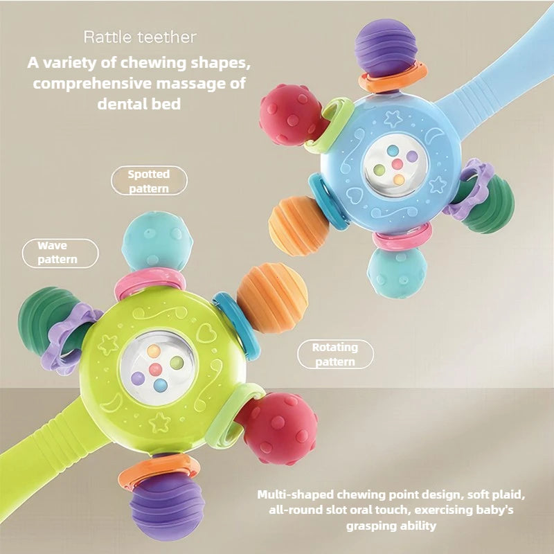 Baby Silikon-Beißring & Rasselspielzeug | Sensorisches Lernspielzeug | 0–36 Monate