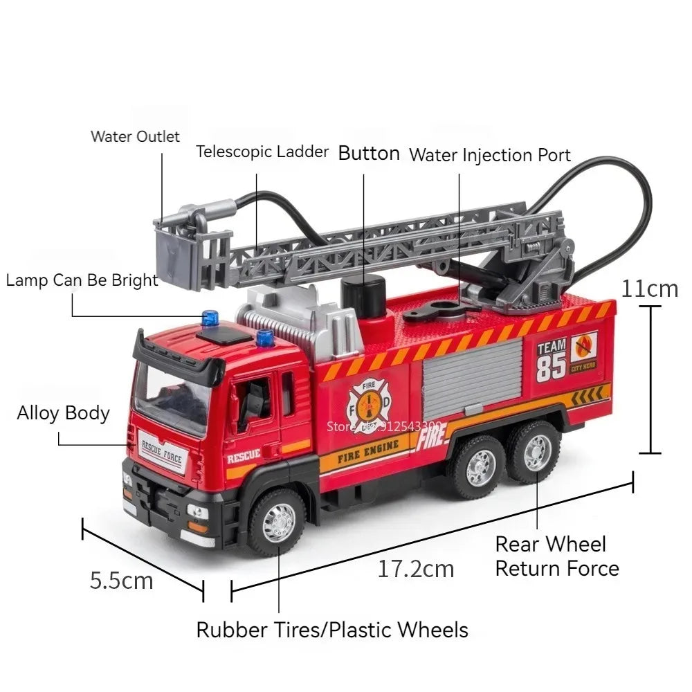 Feuerwehrauto Modell 1:32 – Mit Licht, Sound, Wasserspritzer & Rückzugmotor