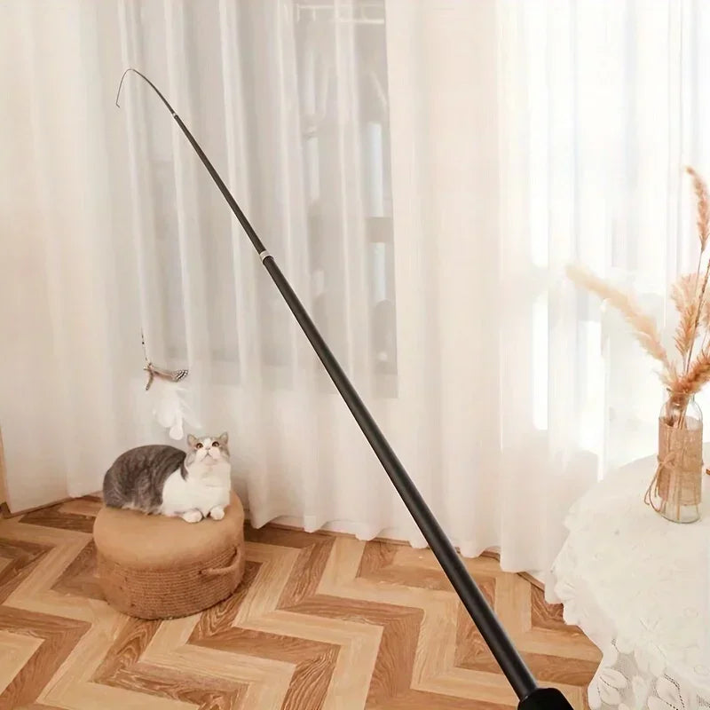 Ausziehbare Katzenangel mit Feder – Teleskop-Spielrute für Katzen