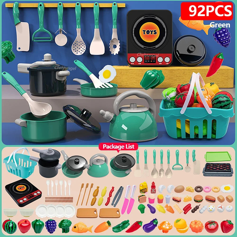 Kinder-Küchen-Spielset – 59/69/92 Teile mit Topf, Pfanne & Lebensmitteln