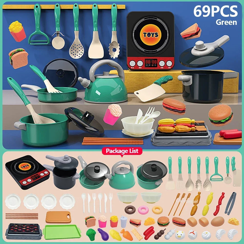 Kinder-Küchen-Spielset – 59/69/92 Teile mit Topf, Pfanne & Lebensmitteln