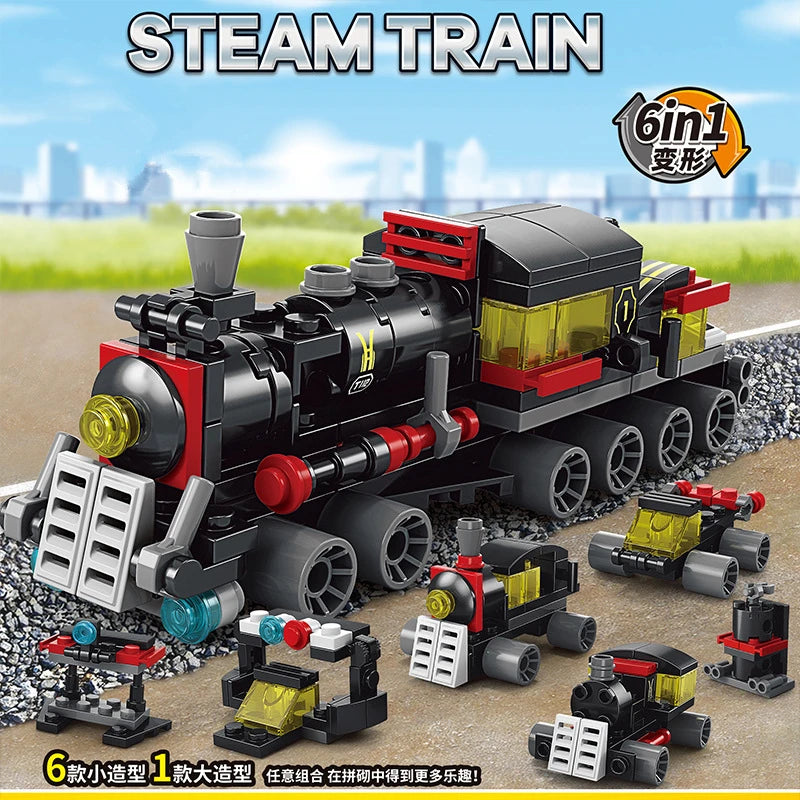 6-in-1 Bausteinset – Zug, Roboter, Hubschrauber & mehr – Lego-kompatibel