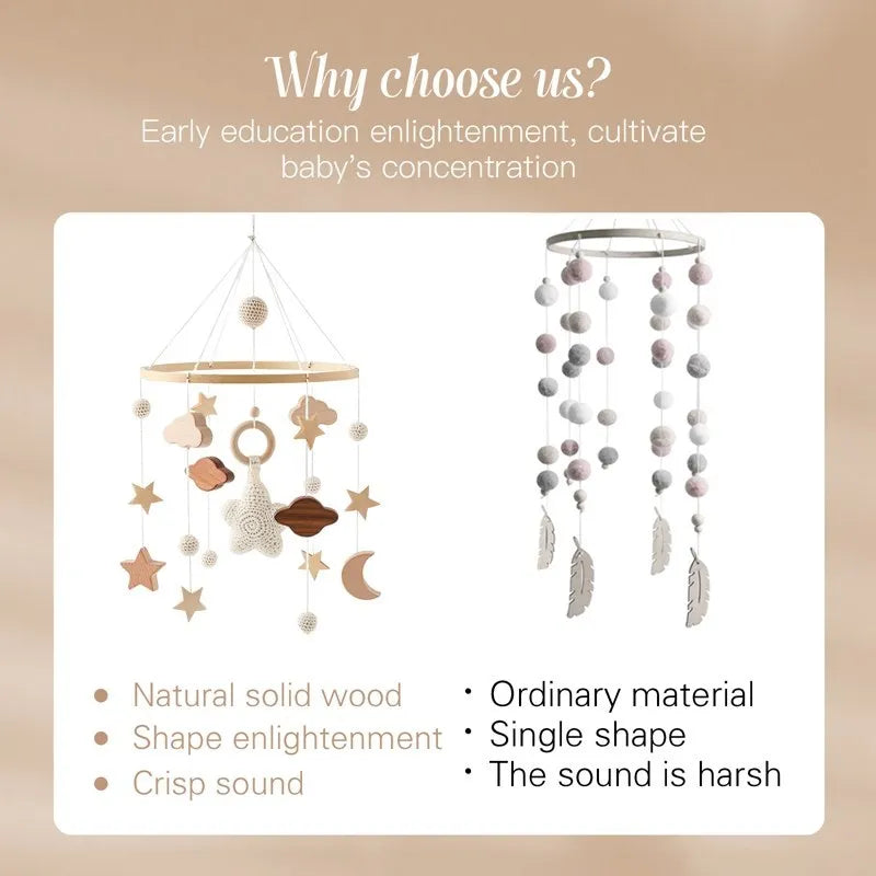 Baby Mobile aus Holz – Mit Musikbox & Glocken für Babybett