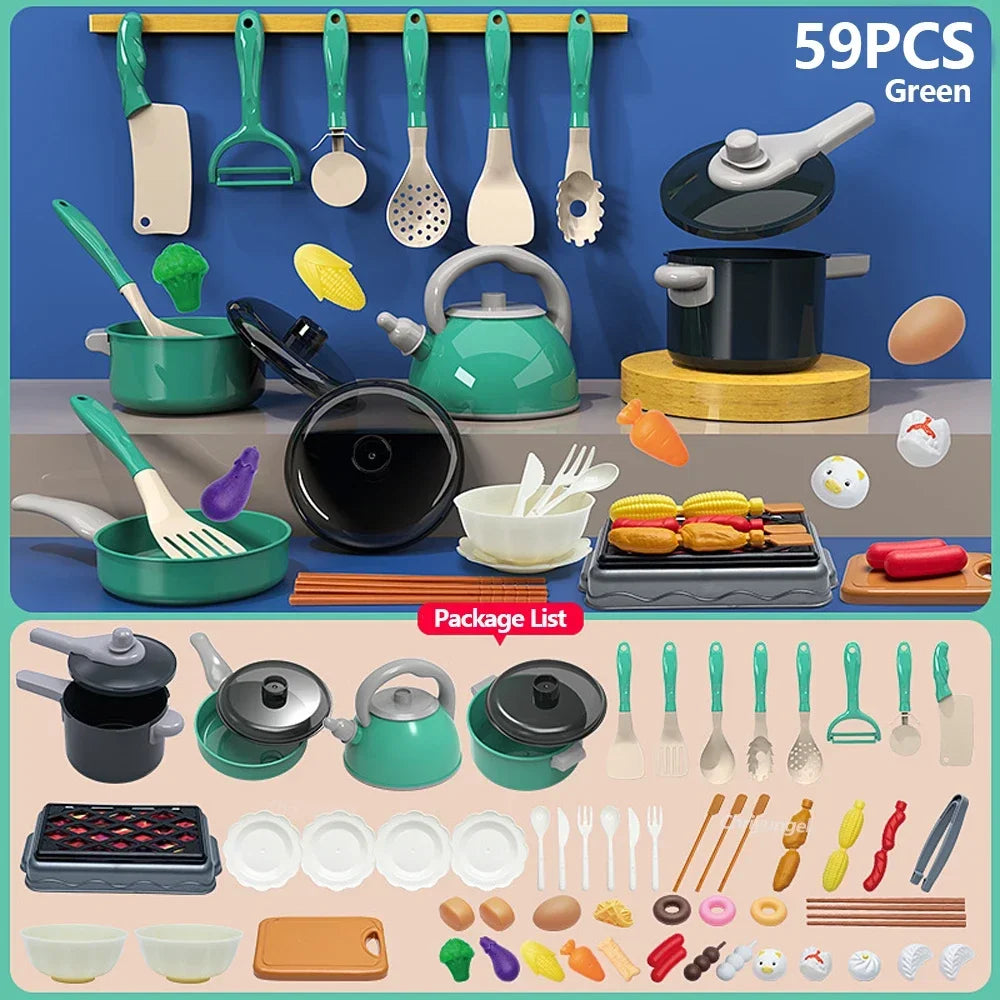 Kinder-Küchen-Spielset – 59/69/92 Teile mit Topf, Pfanne & Lebensmitteln