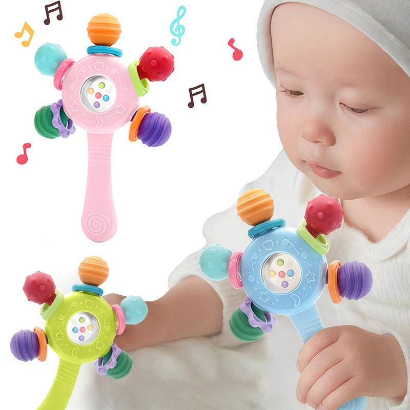 Baby Silikon-Beißring & Rasselspielzeug | Sensorisches Lernspielzeug | 0–36 Monate