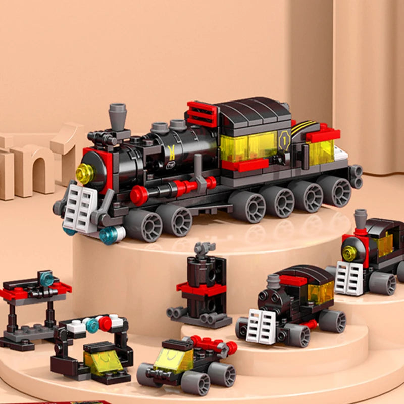 6-in-1 Bausteinset – Zug, Roboter, Hubschrauber & mehr – Lego-kompatibel