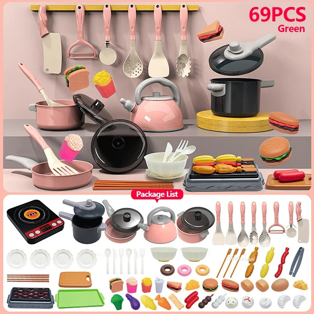 Kinder-Küchen-Spielset – 59/69/92 Teile mit Topf, Pfanne & Lebensmitteln