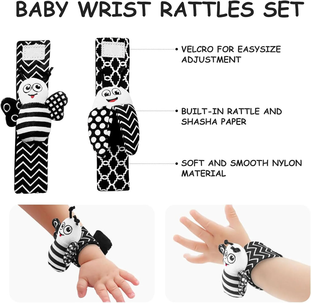 Baby Handgelenk- & Knöchelrasseln – Tier-Set für 0–24 Monate